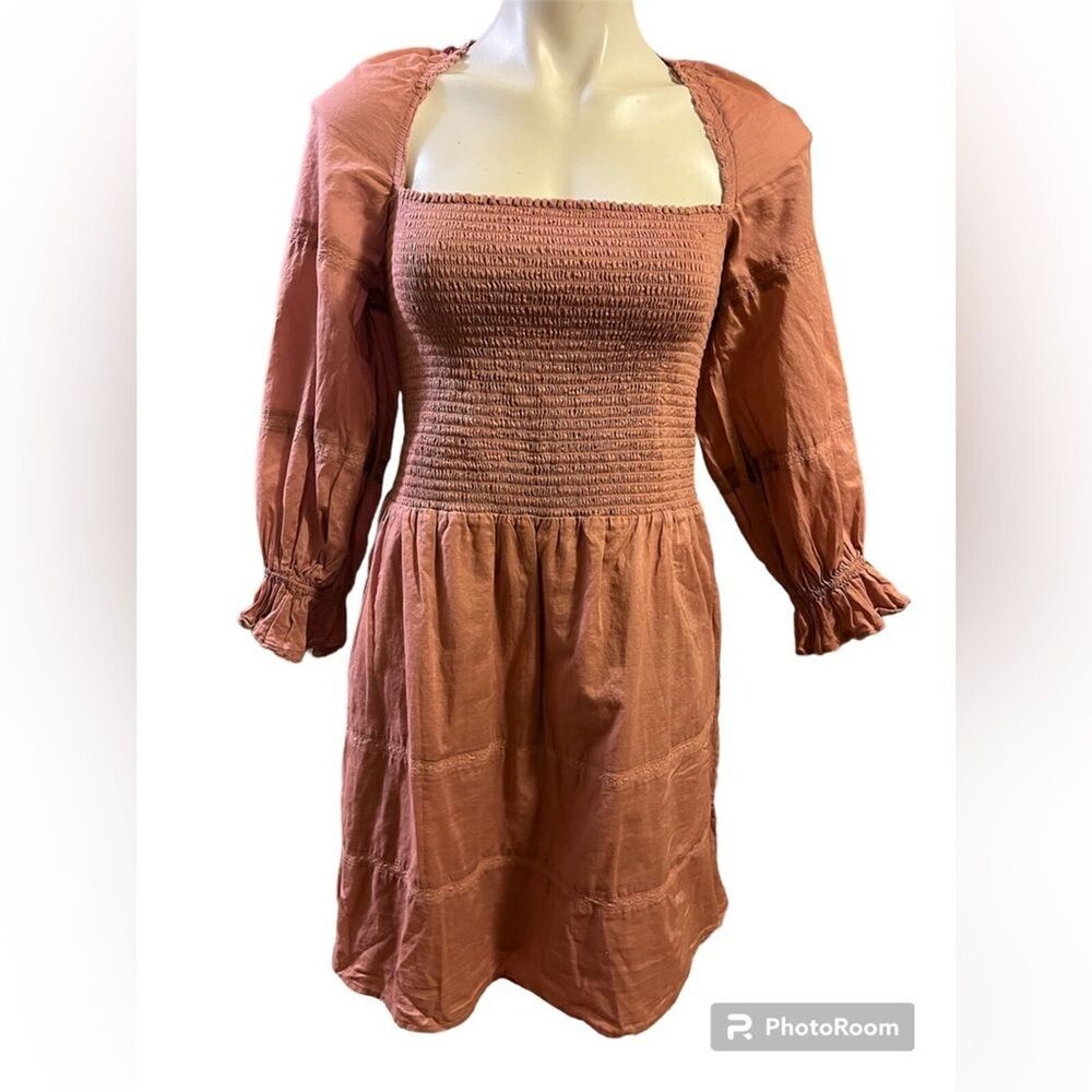 Reformation Dunes Praline smocked puff sleeve dress Size 12